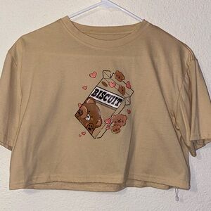 🖤 SHEIN Tan Biscuit Graphic Crop Top size medium